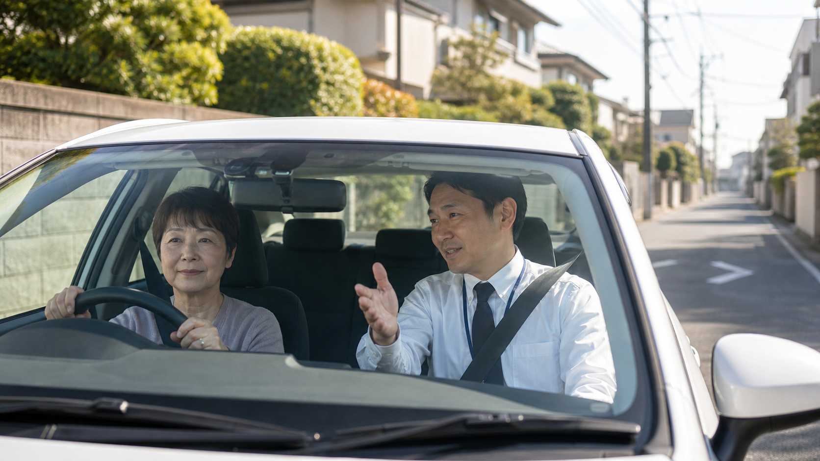 日常運転を練習する受講者と指導員